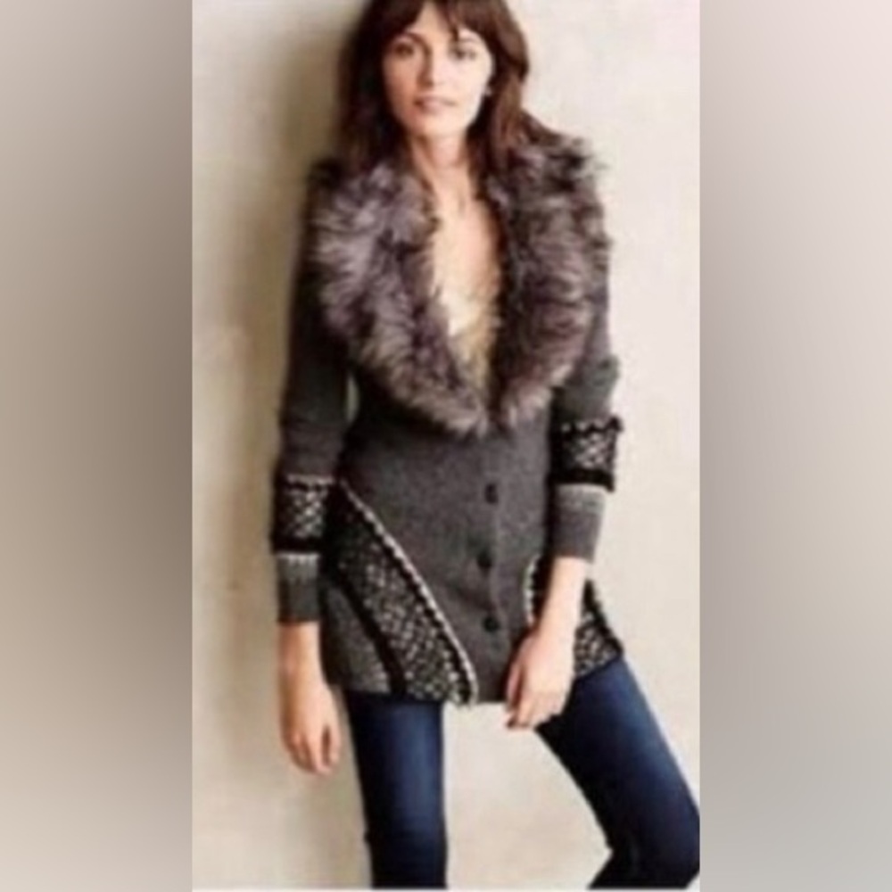 Anthropologie Cordy Lodge Boho Fur Cardigan